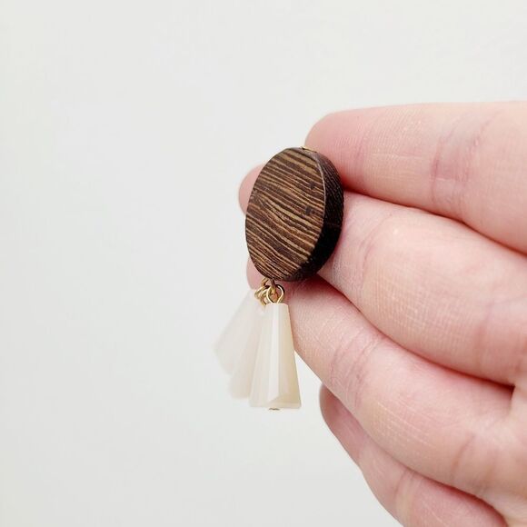 Brand New True Love Wooden With White Beads Earrings - Picture 6 of 9